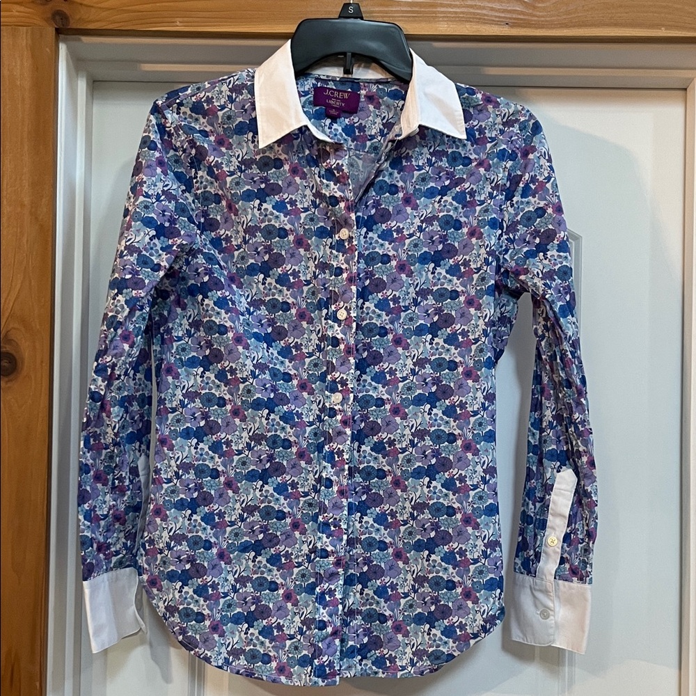 J. Crew Blue and Purple Floral Shirt